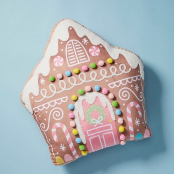 Cupcakes & Cashmere Pink Pastel Gingerbread Plush Accent Pillow with Pompoms NwT - Picture 2 of 5